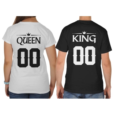 Koszulki dla par zakochanych komplet 2 szt Queen King + numer